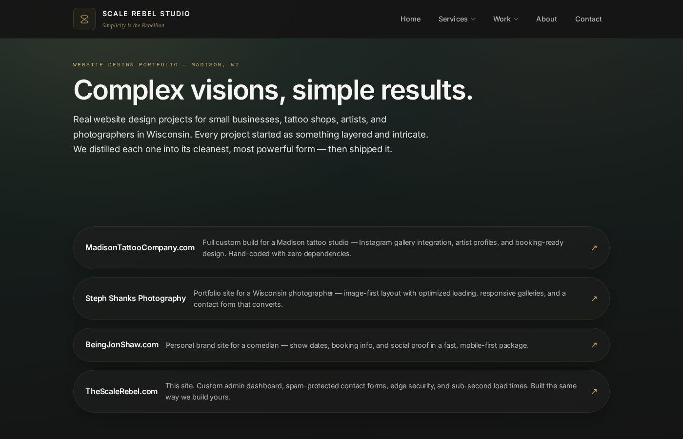 Scale Rebel Studio — portfolio page