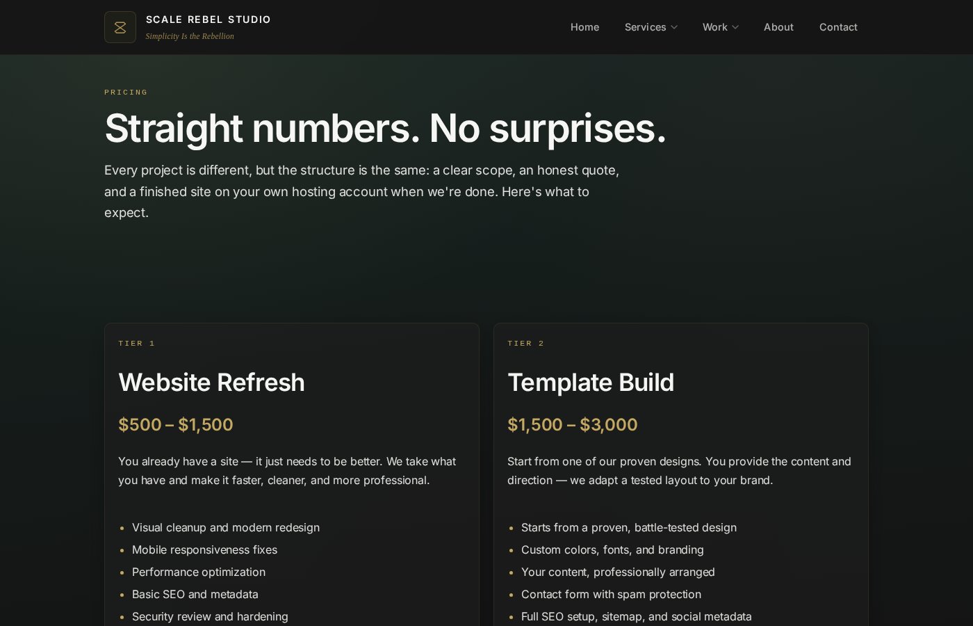 Scale Rebel Studio — pricing page