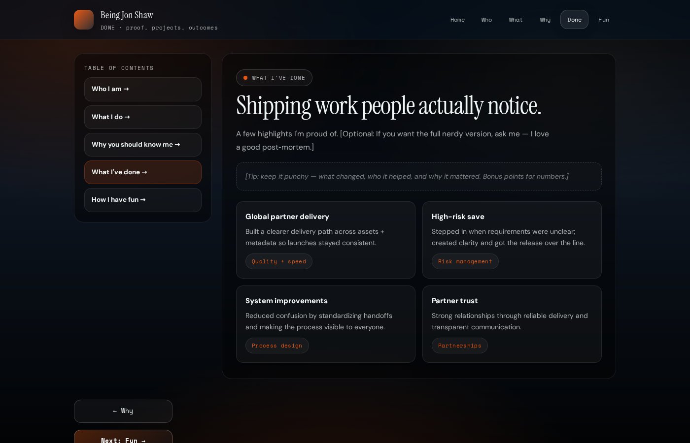 Being Jon Shaw — portfolio page