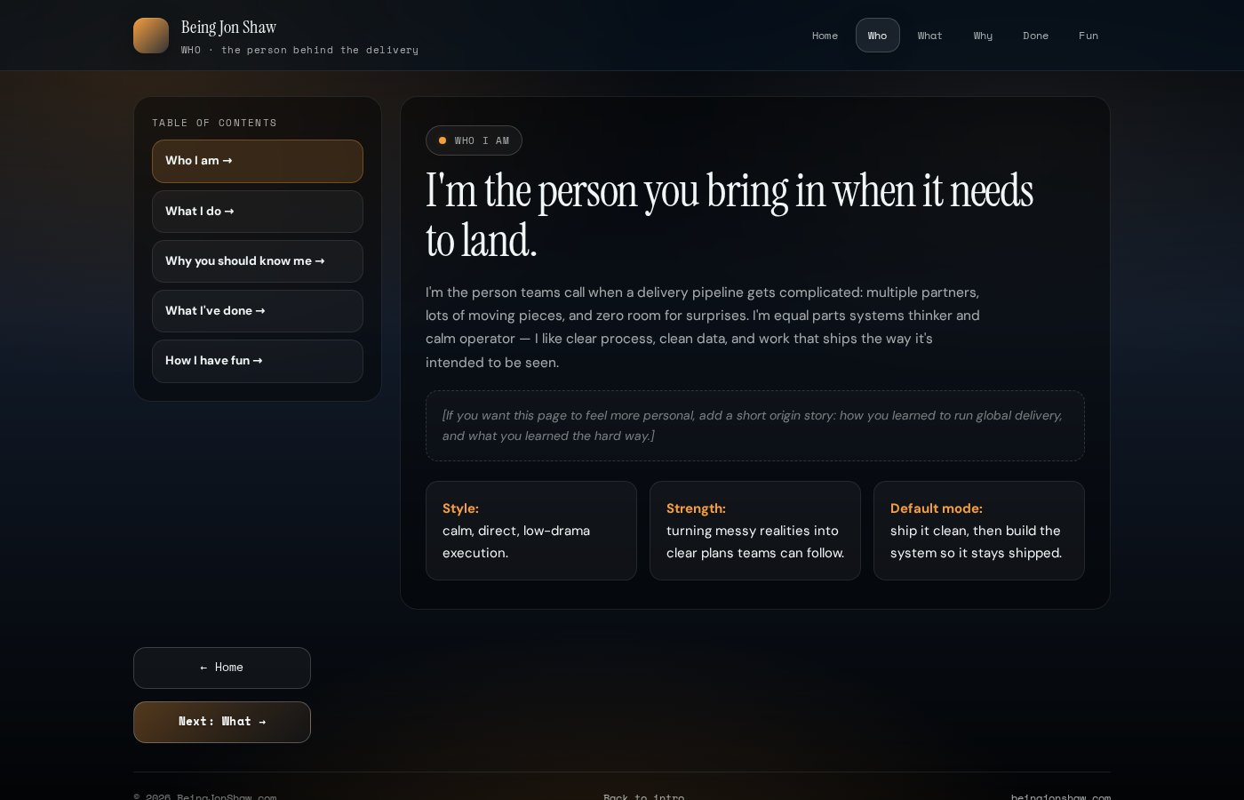 Being Jon Shaw — who I am page